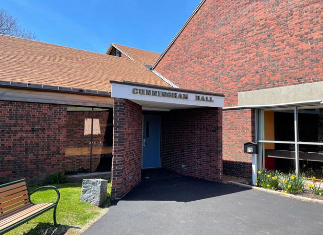 exterior of Cunningham Hall entrance