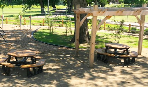 picnic tables in the park